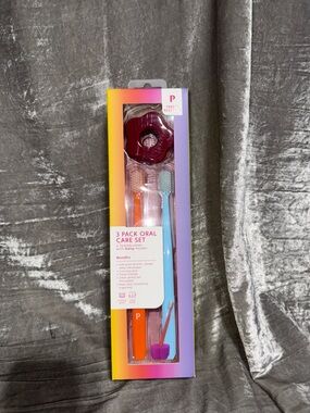 3-Pack Oral Care Set with Holder — Purple, Orange & Blue by